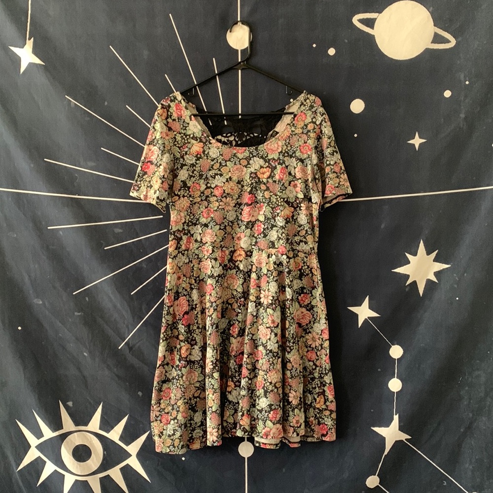 Floral Dress w/Black Lace Back
